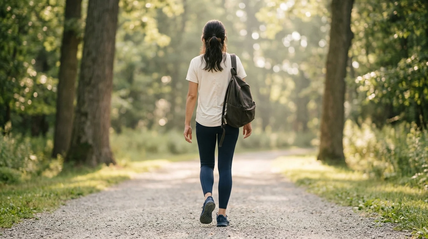 Person walking outdoors on a sunny path, cardiovascular support vitamins reviews lifestyle