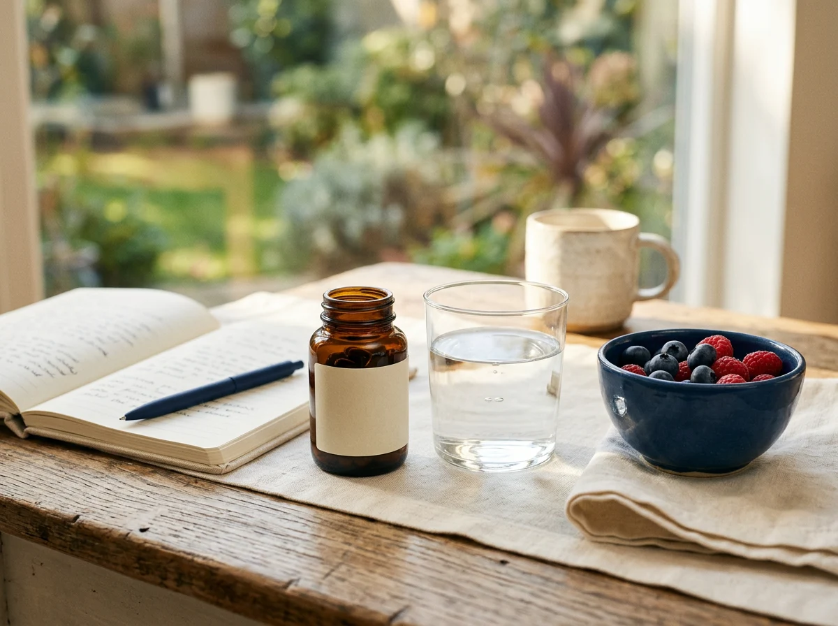 Calm morning routine with CardioX food supplement and water